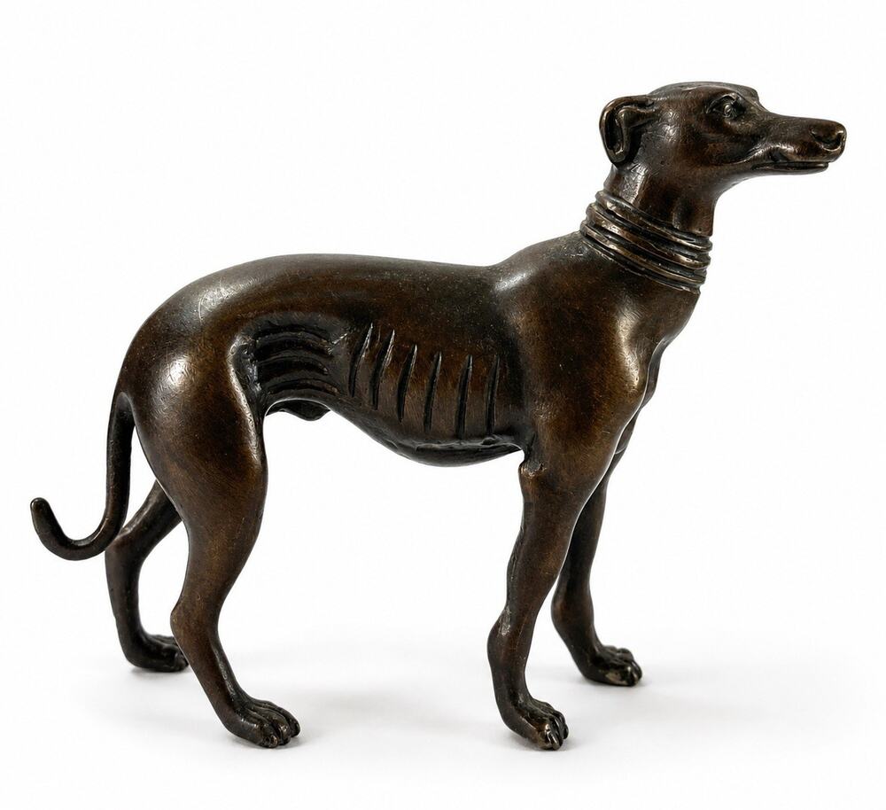 Vintage Bronze Greyhound Whippet Dog Figurine Statue Sighthound 7” Sculpture - Picture 2 of 8